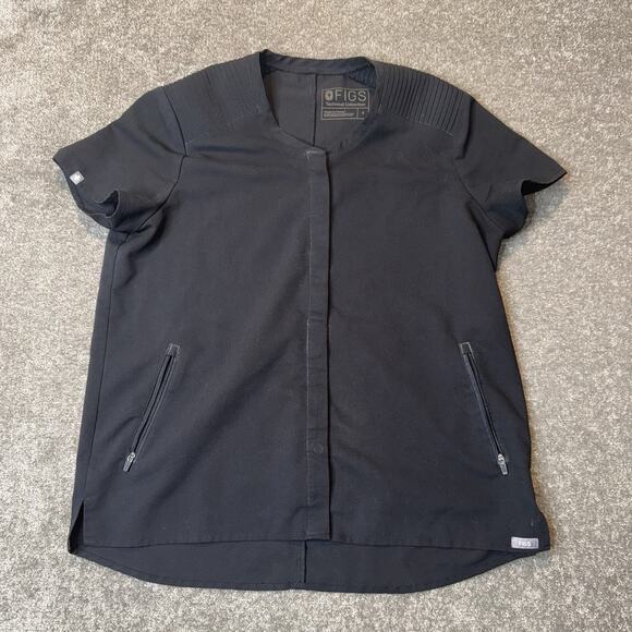 FIGS Yola Scrub Top Black Small‎ Technical Collection Stretch Zip Pockets Nurse - Picture 1 of 10